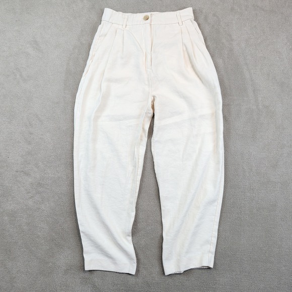 H&M Size 4 Cream Pleated Tapered Trousers High Waist Minimalist Workwear Pants — photo 2